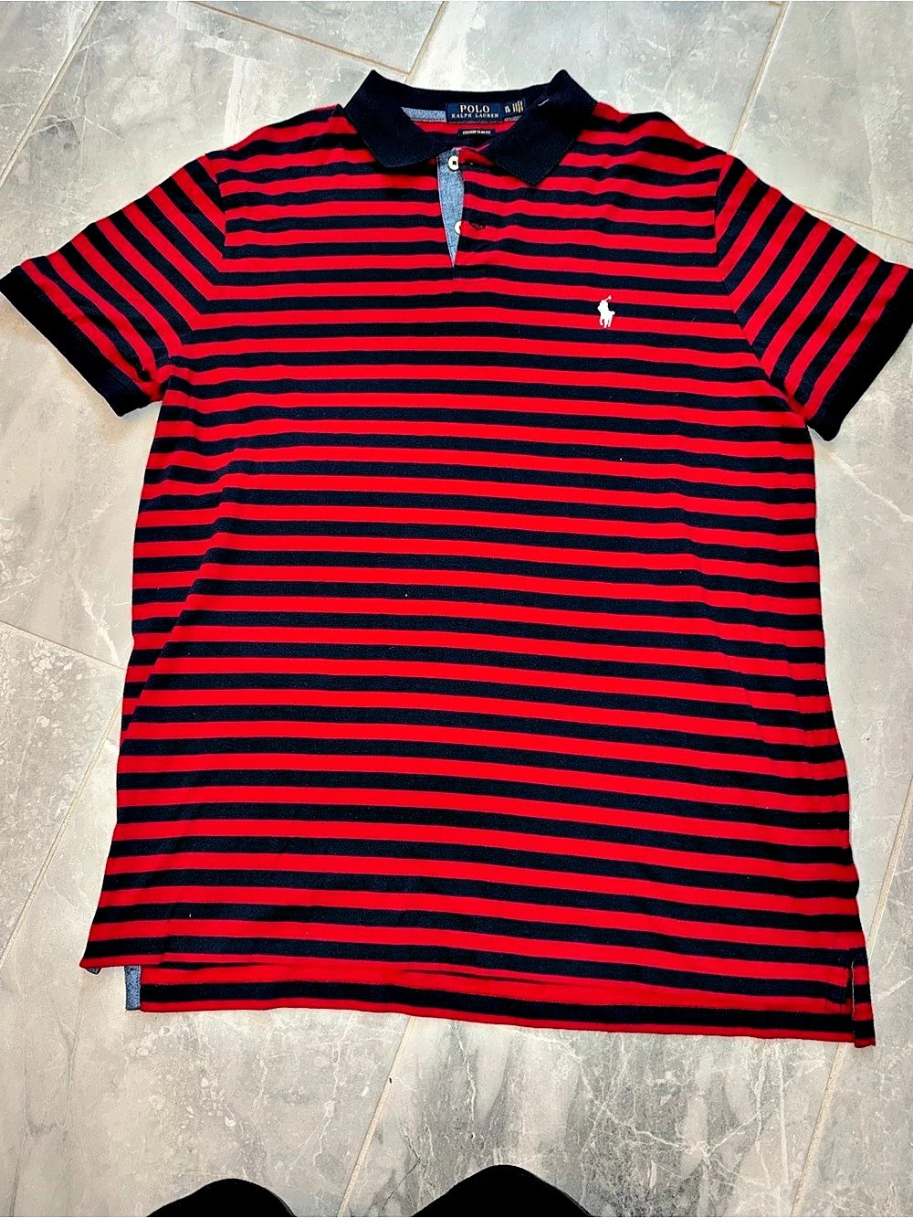 Polo Ralph Lauren Custom Slim Fit Striped Mesh Polo Shirt Polo Red & Blue XL